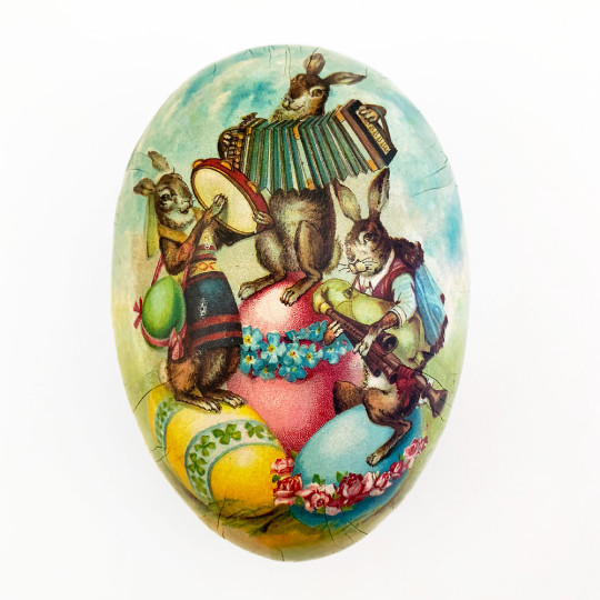 6" Vintage Easter Bunny Band Papier Mache Easter Egg Container ~ Germany